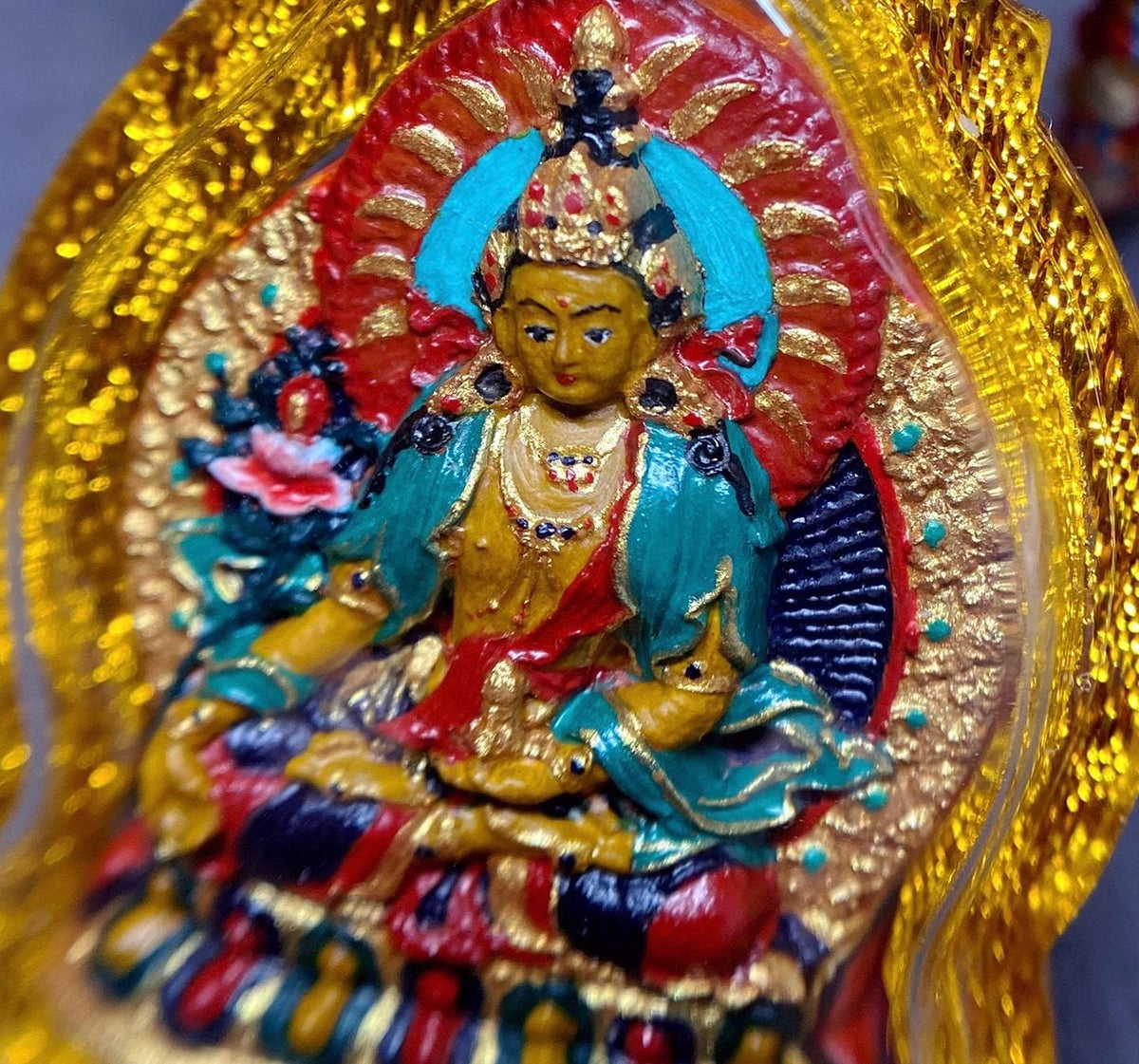Handpainted Ksitigarbha Tsa Tsa, Tibetan Bodhisattva Sacred Medicine Clay Amulet, Mineral Pigment Gau Box Pendant, Miniature Thangka Gift