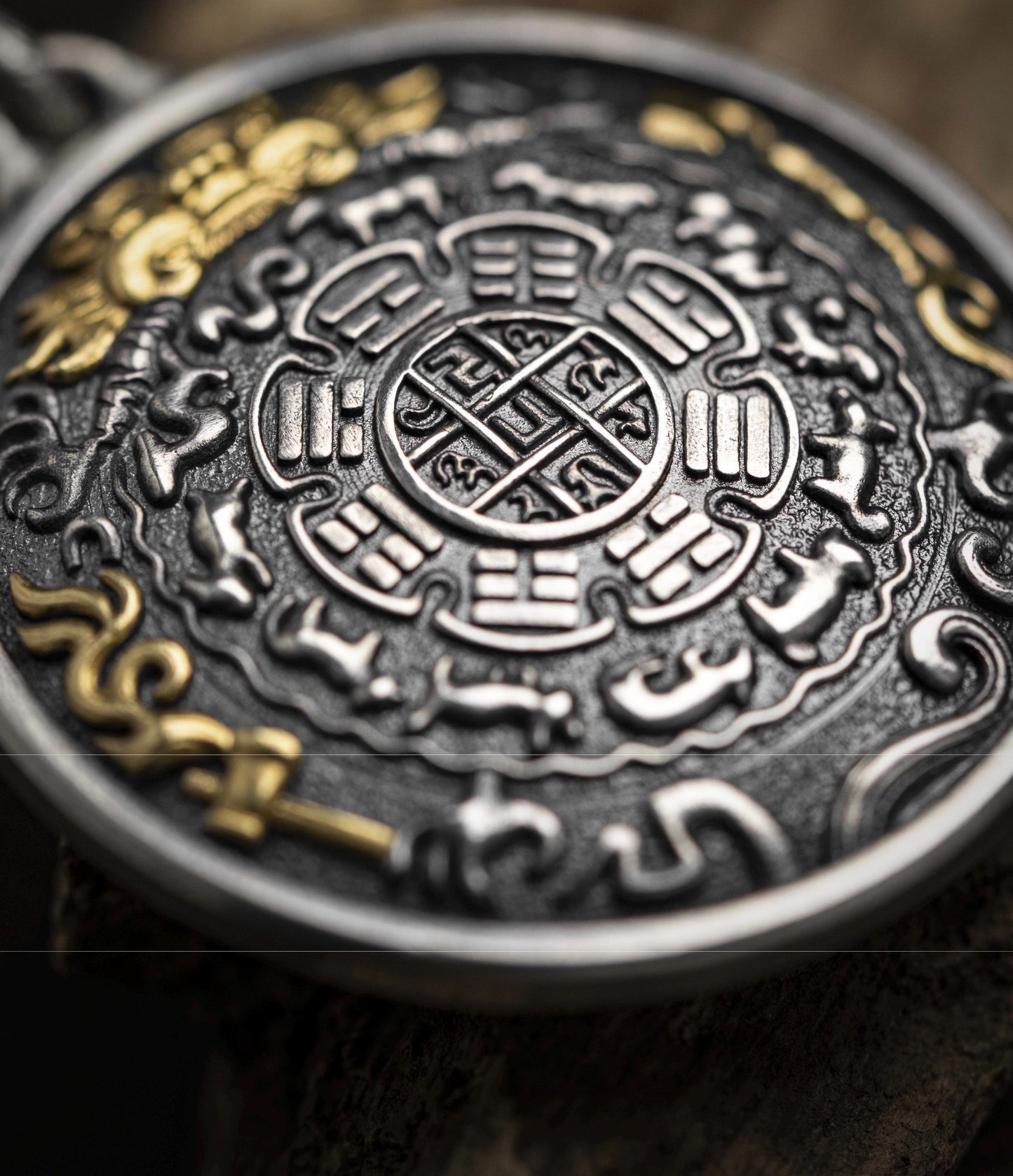 12 Armed Manjushri Pendant 925 Silver 24k Gold Plated, Wisdom Heart Protection Wheel Amulet, Vintage Sacred Buddhist Jewelry Gift