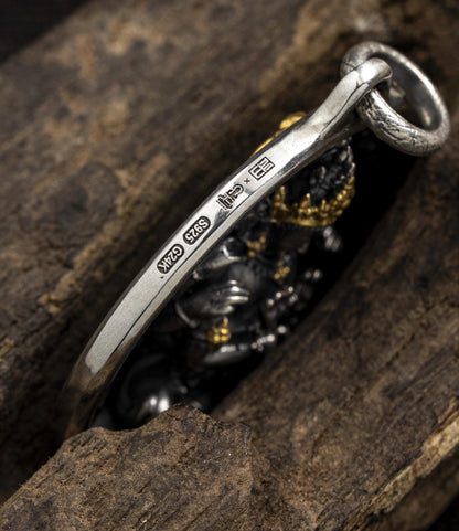 12 Armed Manjushri Pendant 925 Silver 24k Gold Plated, Wisdom Heart Protection Wheel Amulet, Vintage Sacred Buddhist Jewelry Gift