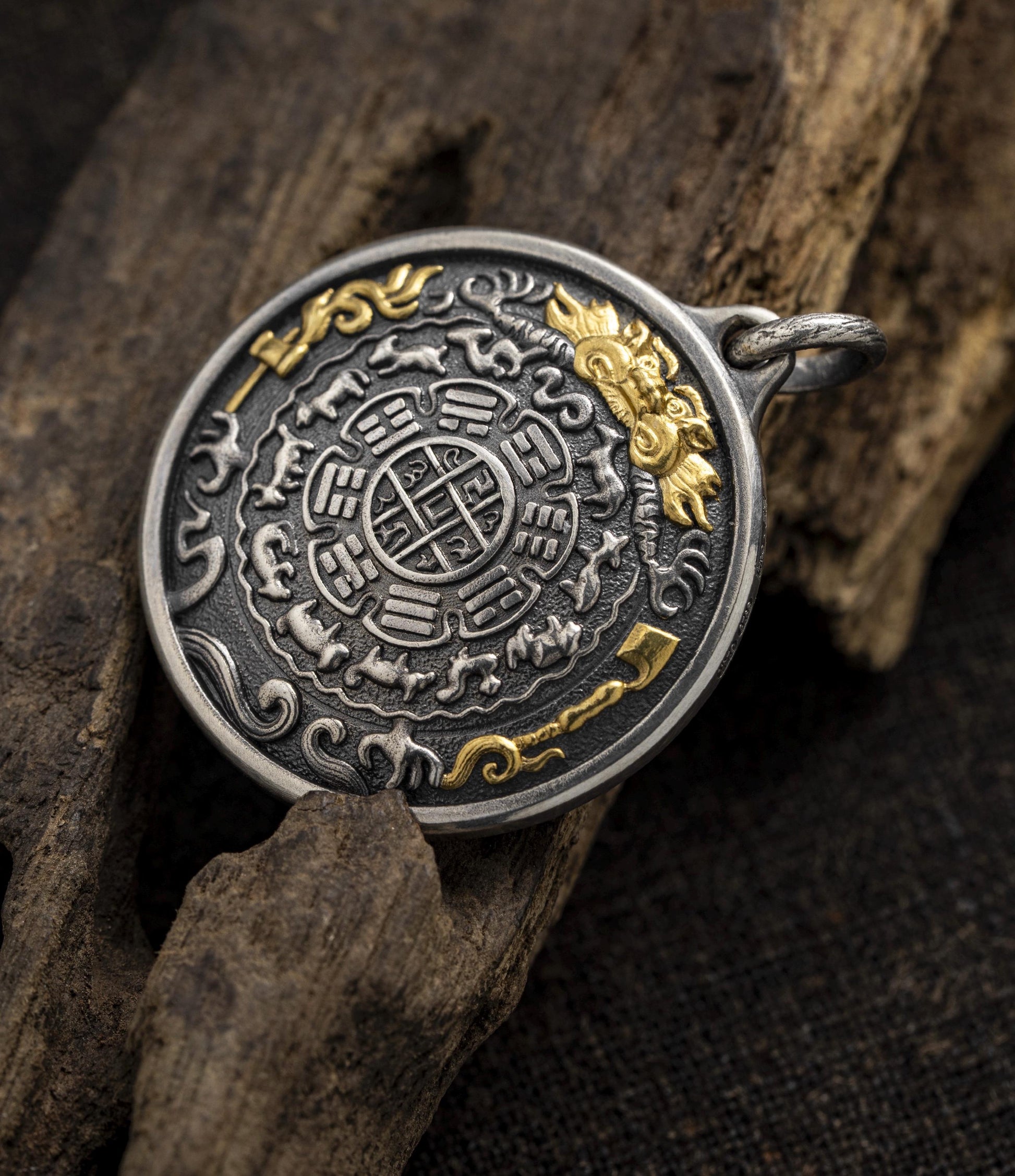 12 Armed Manjushri Pendant 925 Silver 24k Gold Plated, Wisdom Heart Protection Wheel Amulet, Vintage Sacred Buddhist Jewelry Gift