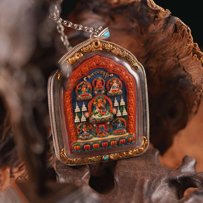Double Sided Manjushri Yamantaka Tsa Tsa, Handpainted Tibetan Amulet, 925 Silver Gau Box Pendant, Sacred Buddhist Wisdom Jewelry