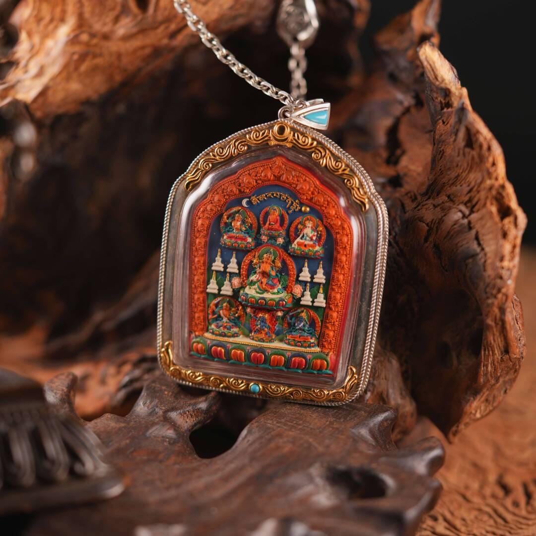 Double Sided Manjushri Yamantaka Tsa Tsa, Handpainted Tibetan Amulet, 925 Silver Gau Box Pendant, Sacred Buddhist Wisdom Jewelry