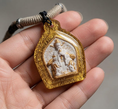 Handpainted Dragon Fifth Lord Tsa Tsa, Tibetan Wealth Dragon King Amulet, Mineral Pigment Gau Box Pendant, Miniature Thangka Gift