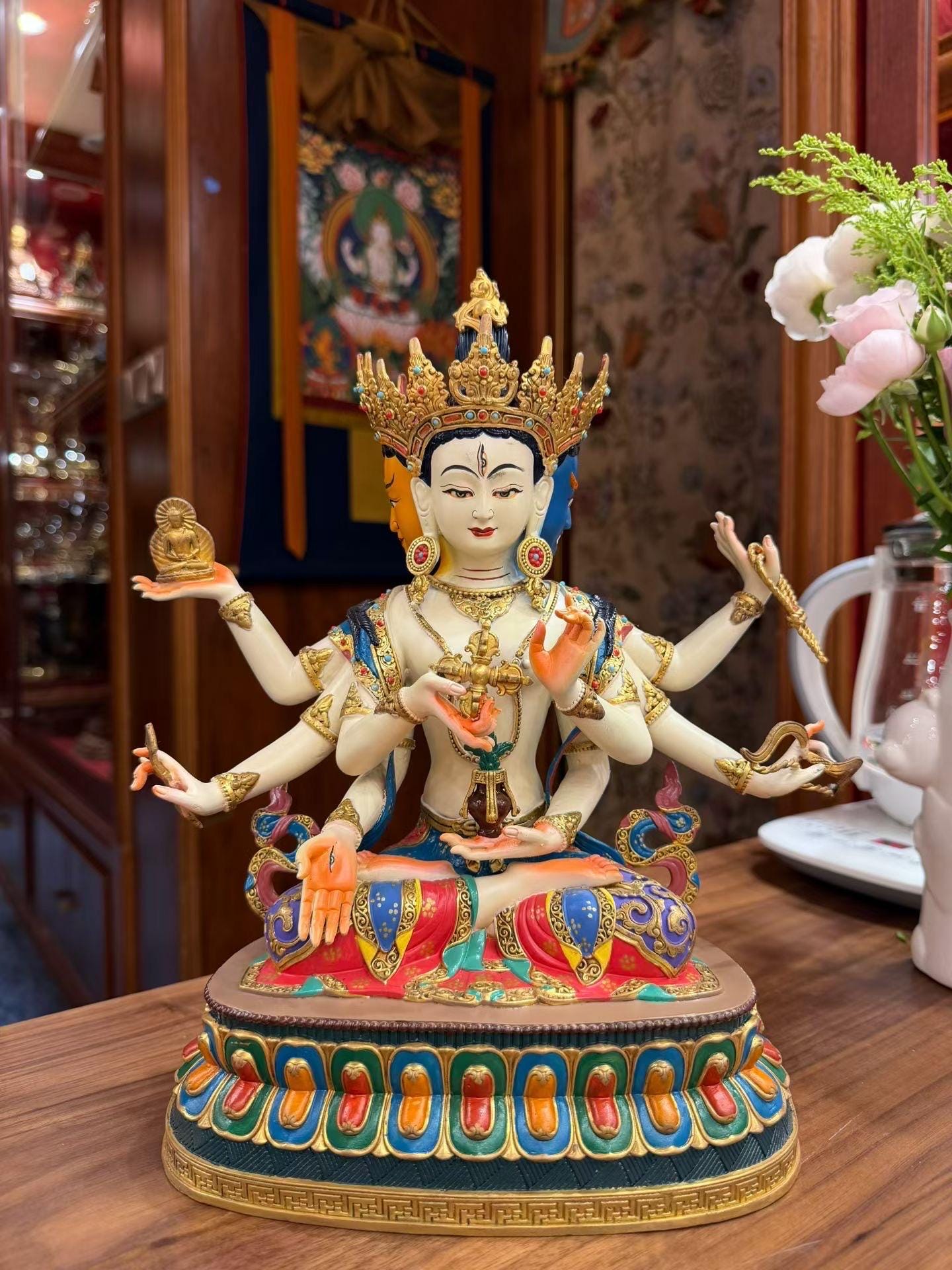 Handcrafted Ushnishavijaya (Namgyalma) Statue – Tibetan Buddhist Long Life Goddess | Copper Buddhist Altar Statue | Meditation Shrine Deco