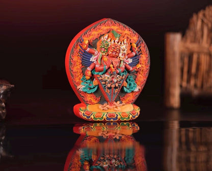 Handcrafted Black Hayagriva Phurba 3D Tibetan Thangka | Wrathful Buddhist Shrine Ornament | Sacred Altar Decor