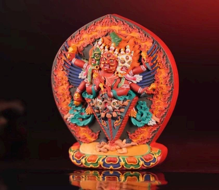 Handcrafted Black Hayagriva Phurba 3D Tibetan Thangka | Wrathful Buddhist Shrine Ornament | Sacred Altar Decor