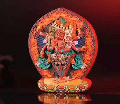 Handcrafted Black Hayagriva Phurba 3D Tibetan Thangka | Wrathful Buddhist Shrine Ornament | Sacred Altar Decor