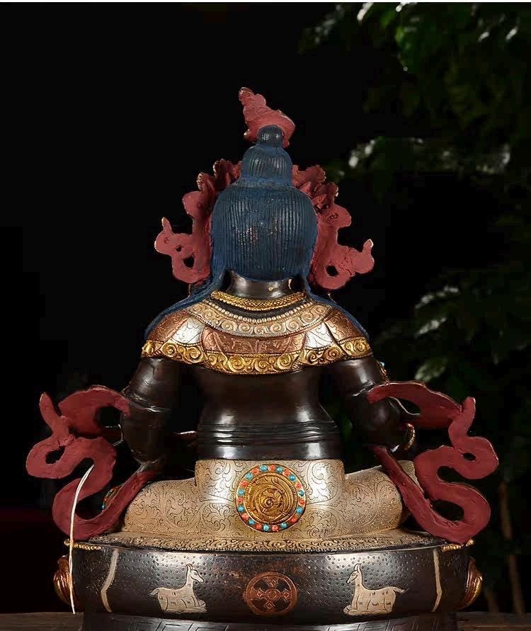 Nepalese Yellow Jambhala Statue, Copper Gold Silver Plated Wealth God Statue, Handmade Tibetan Buddhist Shrine Altar Home Decor