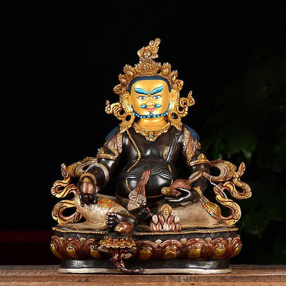 Nepalese Yellow Jambhala Statue, Copper Gold Silver Plated Wealth God Statue, Handmade Tibetan Buddhist Shrine Altar Home Decor