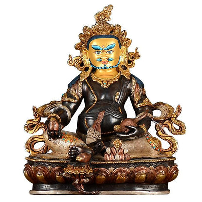Nepalese Yellow Jambhala Statue, Copper Gold Silver Plated Wealth God Statue, Handmade Tibetan Buddhist Shrine Altar Home Decor