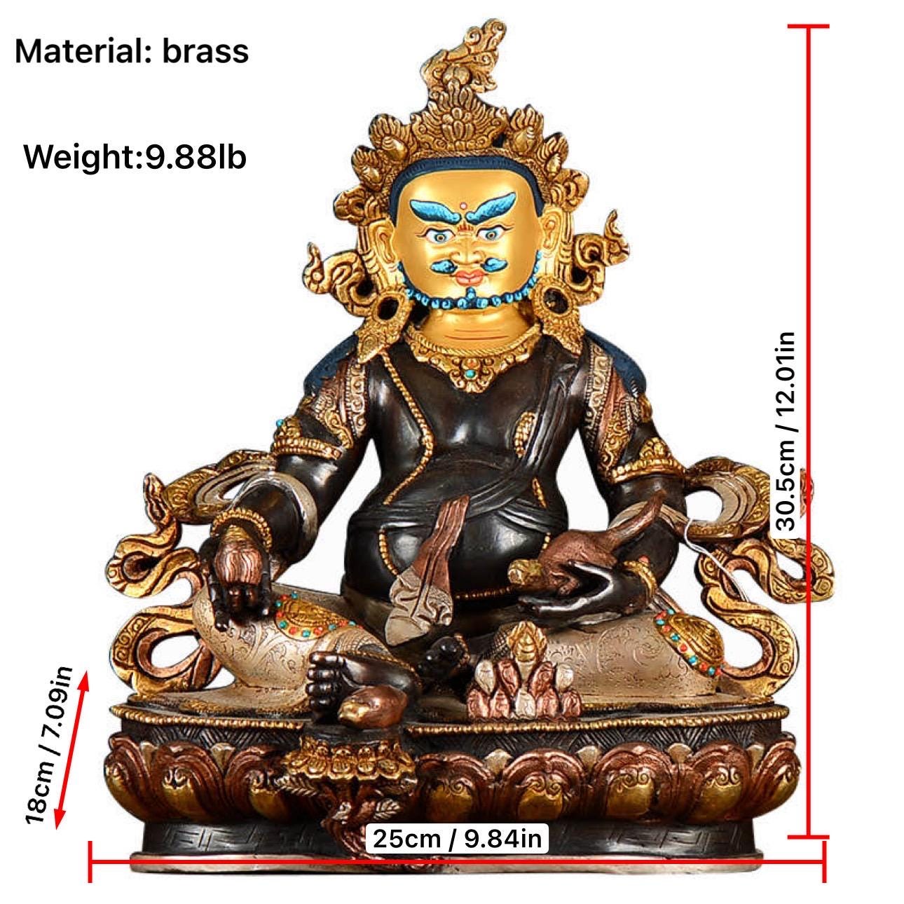 Nepalese Yellow Jambhala Statue, Copper Gold Silver Plated Wealth God Statue, Handmade Tibetan Buddhist Shrine Altar Home Decor