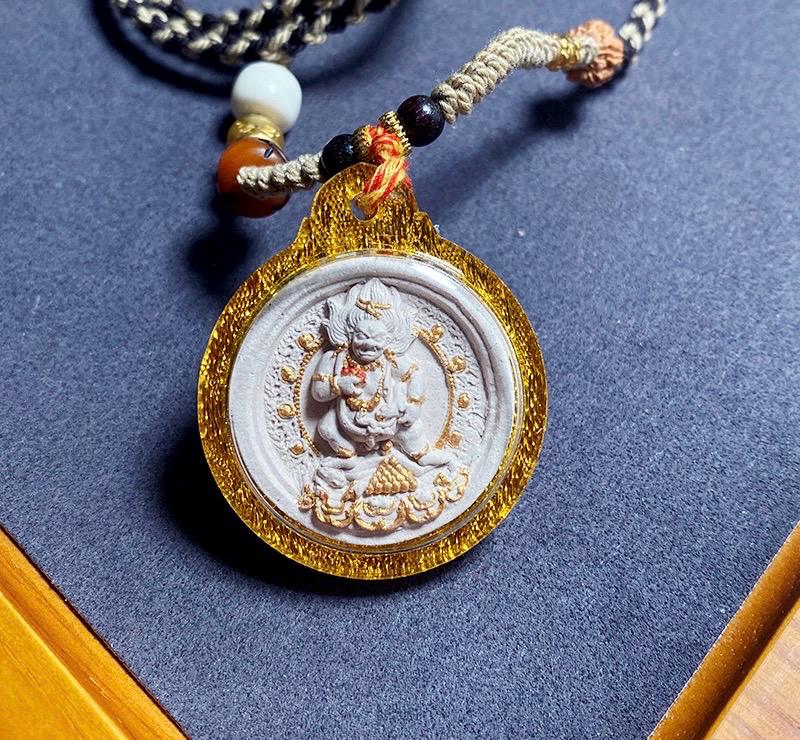 Handpainted Black Jambhala Tsa Tsa, Tibetan Wealth Deity Clay Amulet, Mineral Pigment Gau Box Pendant, Miniature Thangka Gift