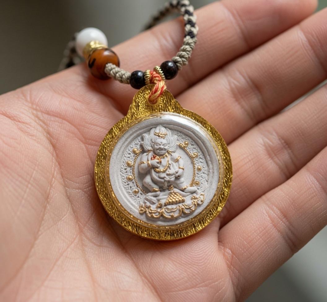 Handpainted Black Jambhala Tsa Tsa, Tibetan Wealth Deity Clay Amulet, Mineral Pigment Gau Box Pendant, Miniature Thangka Gift