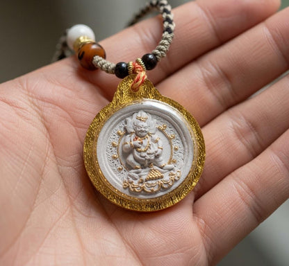 Handpainted Black Jambhala Tsa Tsa, Tibetan Wealth Deity Clay Amulet, Mineral Pigment Gau Box Pendant, Miniature Thangka Gift