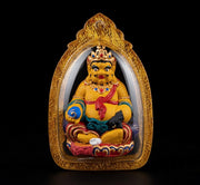 3D Handpainted Yellow Jambhala Tsa Tsa, Tibetan Wealth God Clay Amulet, Mineral Pigment Gau Box Pendant, Miniature Thangka Gift