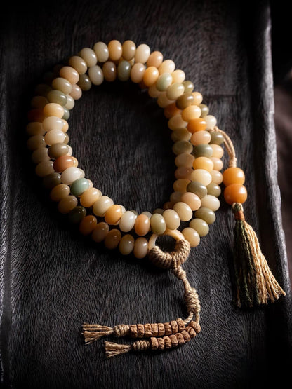 EverestArtStudios – Natural White Bodhi Root 108 Mala Beads | Tibetan Buddhist Prayer Necklace | Handcrafted Spiritual Mala