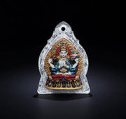 Handpainted Four Armed Chenrezig Tsa Tsa, Tibetan Avalokiteshvara Clay Amulet, Mineral Pigment Gau Box Pendant, Miniature Thangka Gift