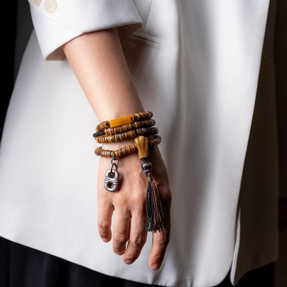 EverestArtStudios Vintage Tibetan Yak Bone Gaga Mala | 108 Bead Prayer Necklace | 8mm Handmade Buddhist Meditation Rosary