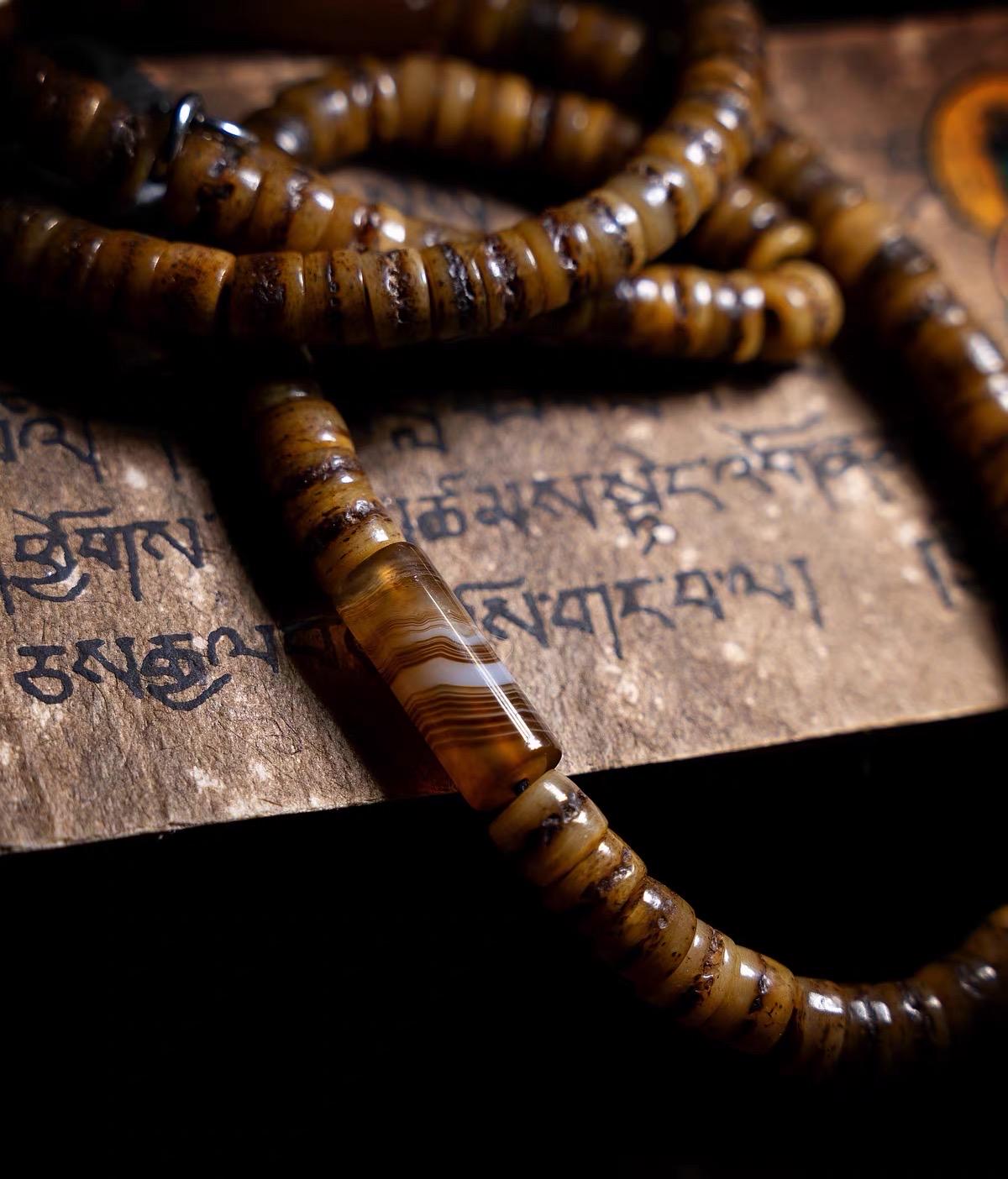 EverestArtStudios Vintage Tibetan Yak Bone Gaga Mala | 108 Bead Prayer Necklace | 8mm Handmade Buddhist Meditation Rosary