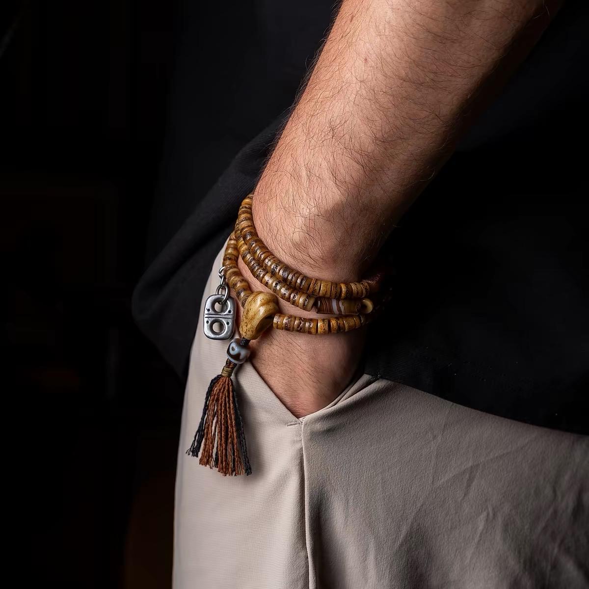 EverestArtStudios Vintage Tibetan Yak Bone Gaga Mala | 108 Bead Prayer Necklace | 8mm Handmade Buddhist Meditation Rosary