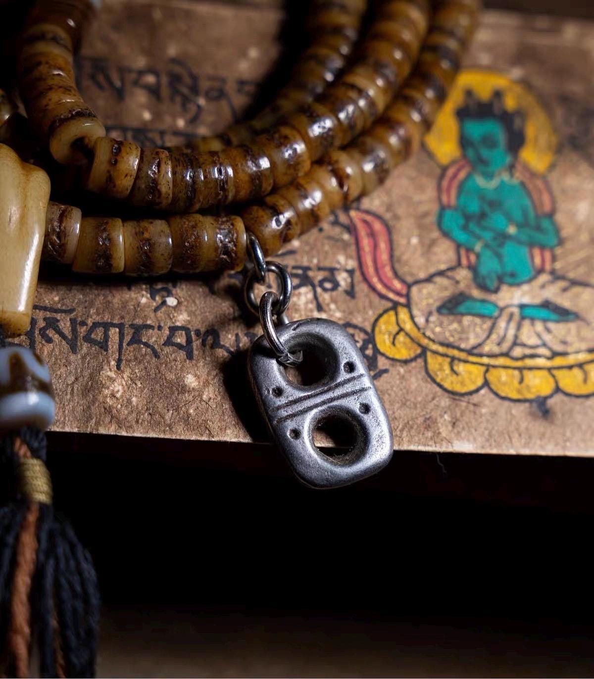 EverestArtStudios Vintage Tibetan Yak Bone Gaga Mala | 108 Bead Prayer Necklace | 8mm Handmade Buddhist Meditation Rosary