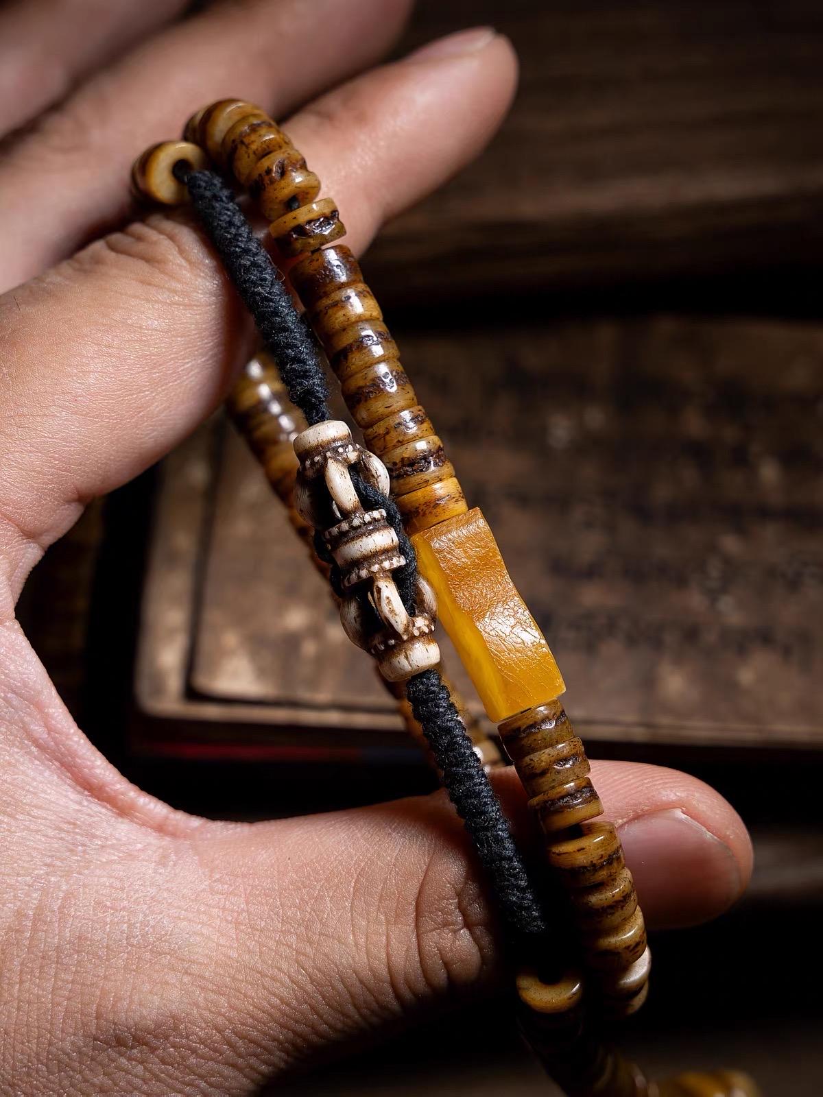 EverestArtStudios Vintage Tibetan Yak Bone Gaga Mala | 108 Bead Prayer Necklace | 8mm Handmade Buddhist Meditation Rosary
