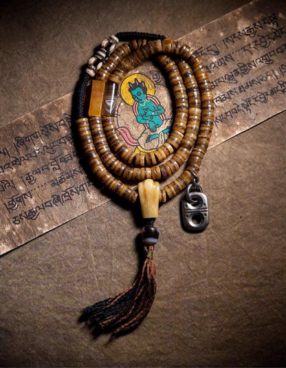 EverestArtStudios Vintage Tibetan Yak Bone Gaga Mala | 108 Bead Prayer Necklace | 8mm Handmade Buddhist Meditation Rosary