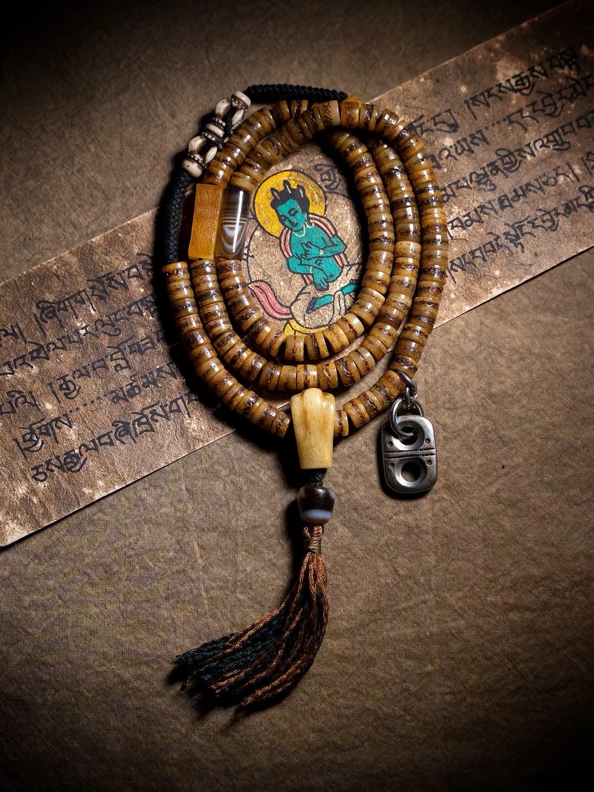 EverestArtStudios Vintage Tibetan Yak Bone Gaga Mala | 108 Bead Prayer Necklace | 8mm Handmade Buddhist Meditation Rosary