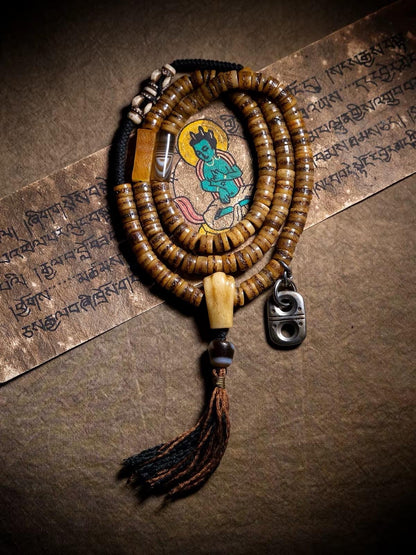 EverestArtStudios Vintage Tibetan Yak Bone Gaga Mala | 108 Bead Prayer Necklace | 8mm Handmade Buddhist Meditation Rosary