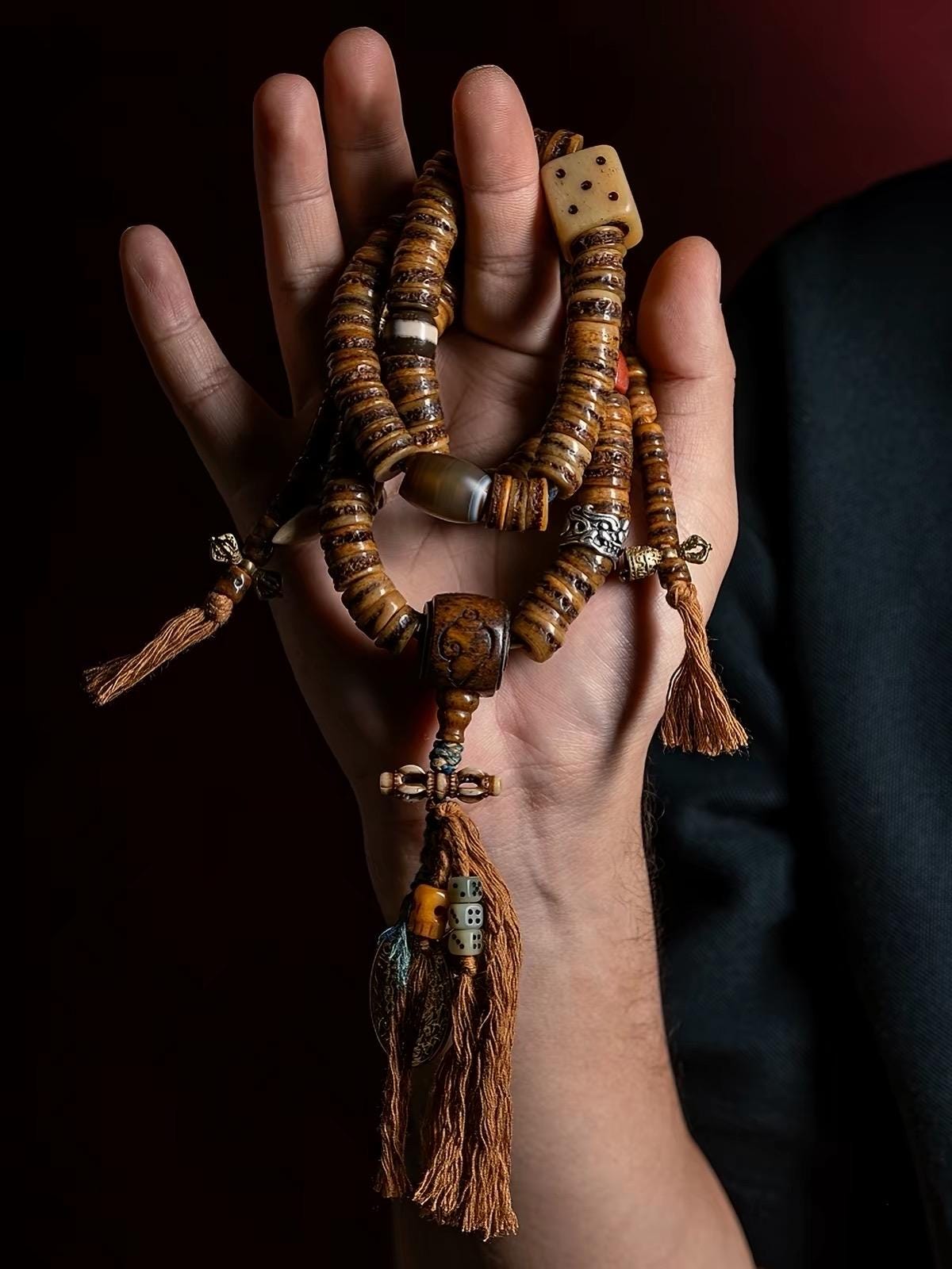 EverestArtStudios Vintage Tibetan Yak Bone Mala | 108 Bead Prayer Necklace | 0.47” (12mm) Handmade Buddhist Meditation