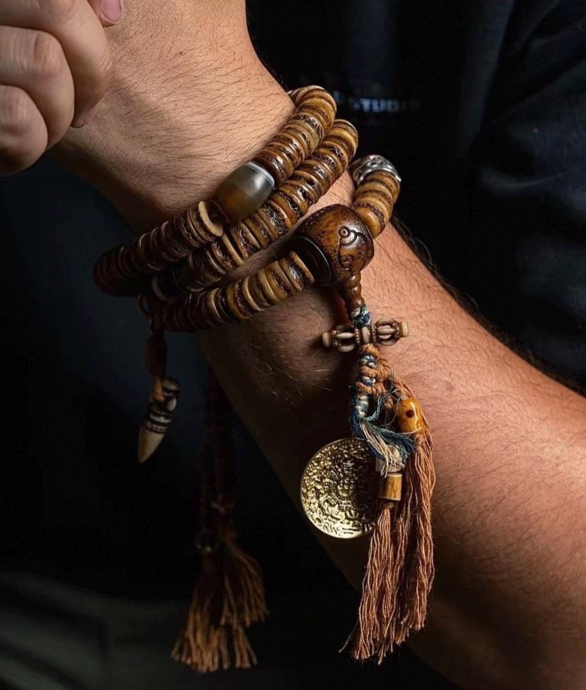 EverestArtStudios Vintage Tibetan Yak Bone Mala | 108 Bead Prayer Necklace | 0.47” (12mm) Handmade Buddhist Meditation