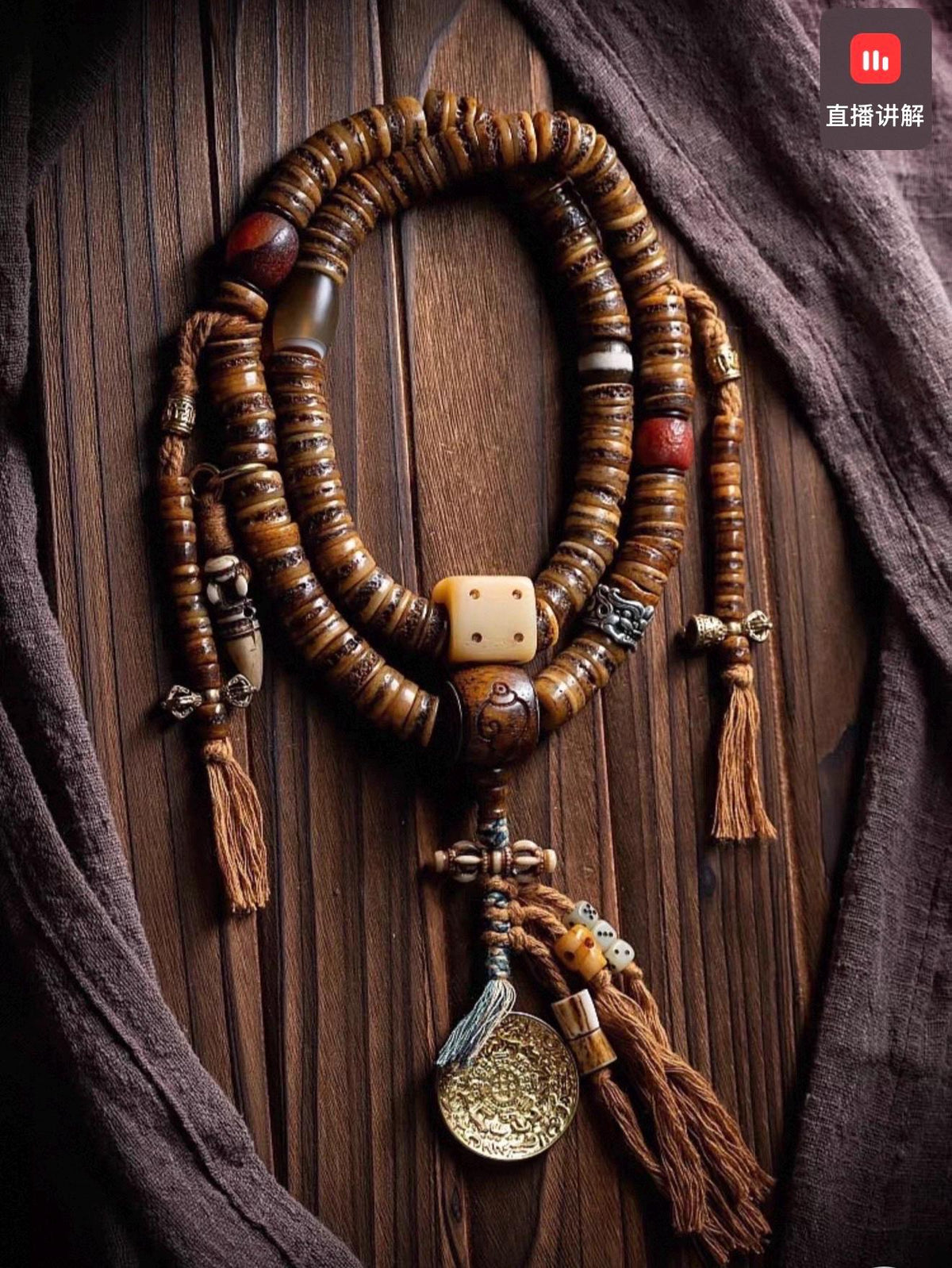 EverestArtStudios Vintage Tibetan Yak Bone Mala | 108 Bead Prayer Necklace | 0.47” (12mm) Handmade Buddhist Meditation