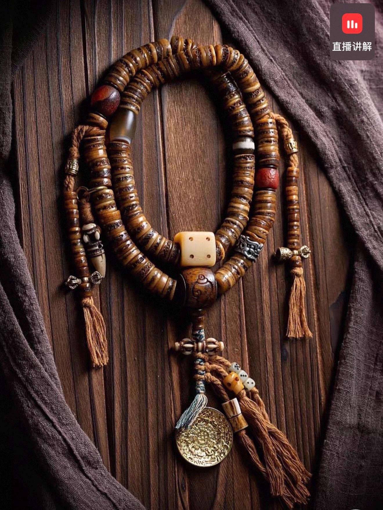 EverestArtStudios Vintage Tibetan Yak Bone Mala | 108 Bead Prayer Necklace | 0.47” (12mm) Handmade Buddhist Meditation
