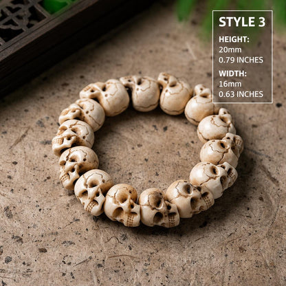 Natural Aged Antler Skull Bead Bracelet – Hand-Carved Charnel Ground Guardian Design