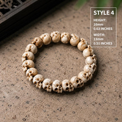 Natural Aged Antler Skull Bead Bracelet – Hand-Carved Charnel Ground Guardian Design