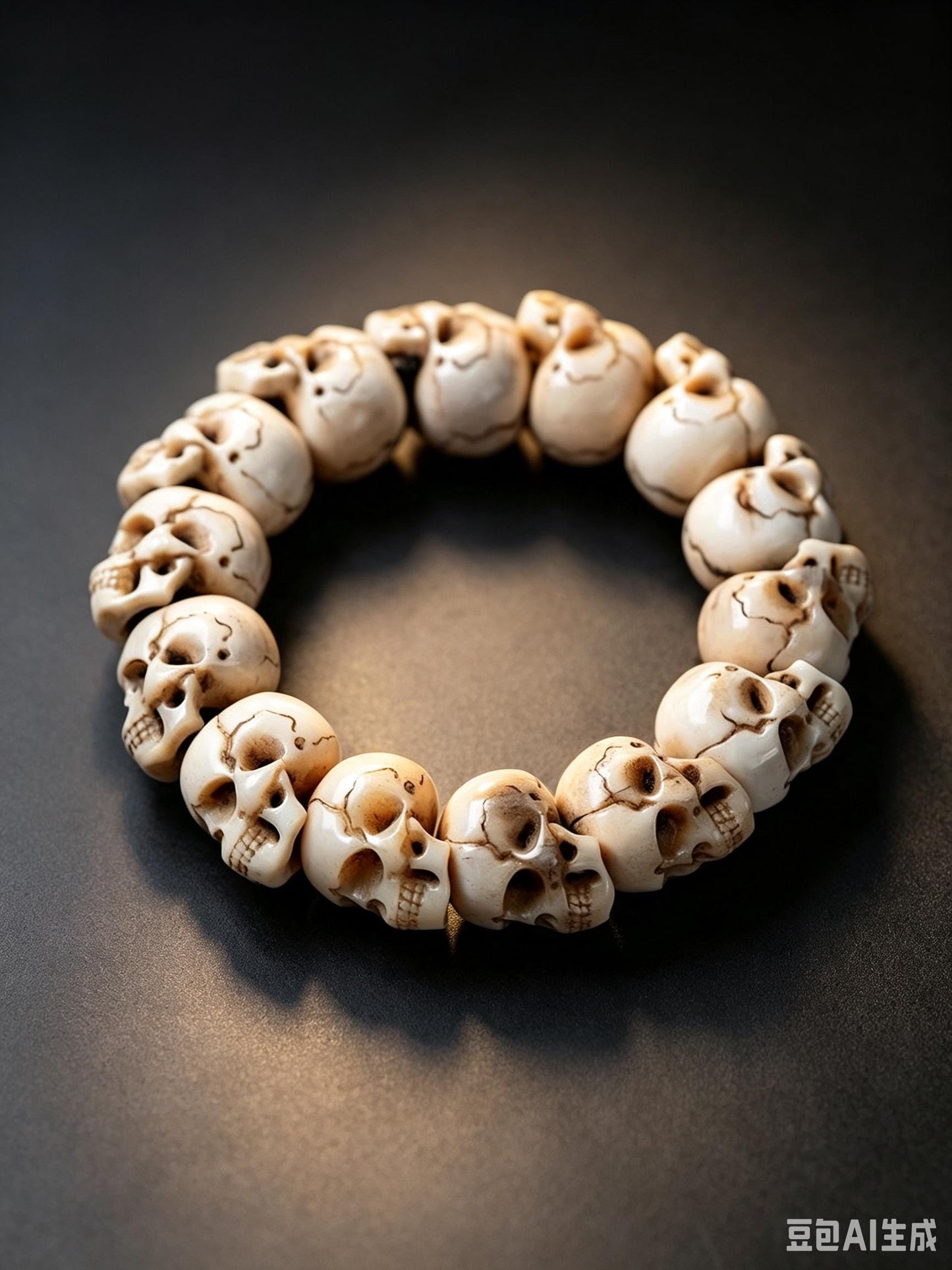 Natural Aged Antler Skull Bead Bracelet – Hand-Carved Charnel Ground Guardian Design