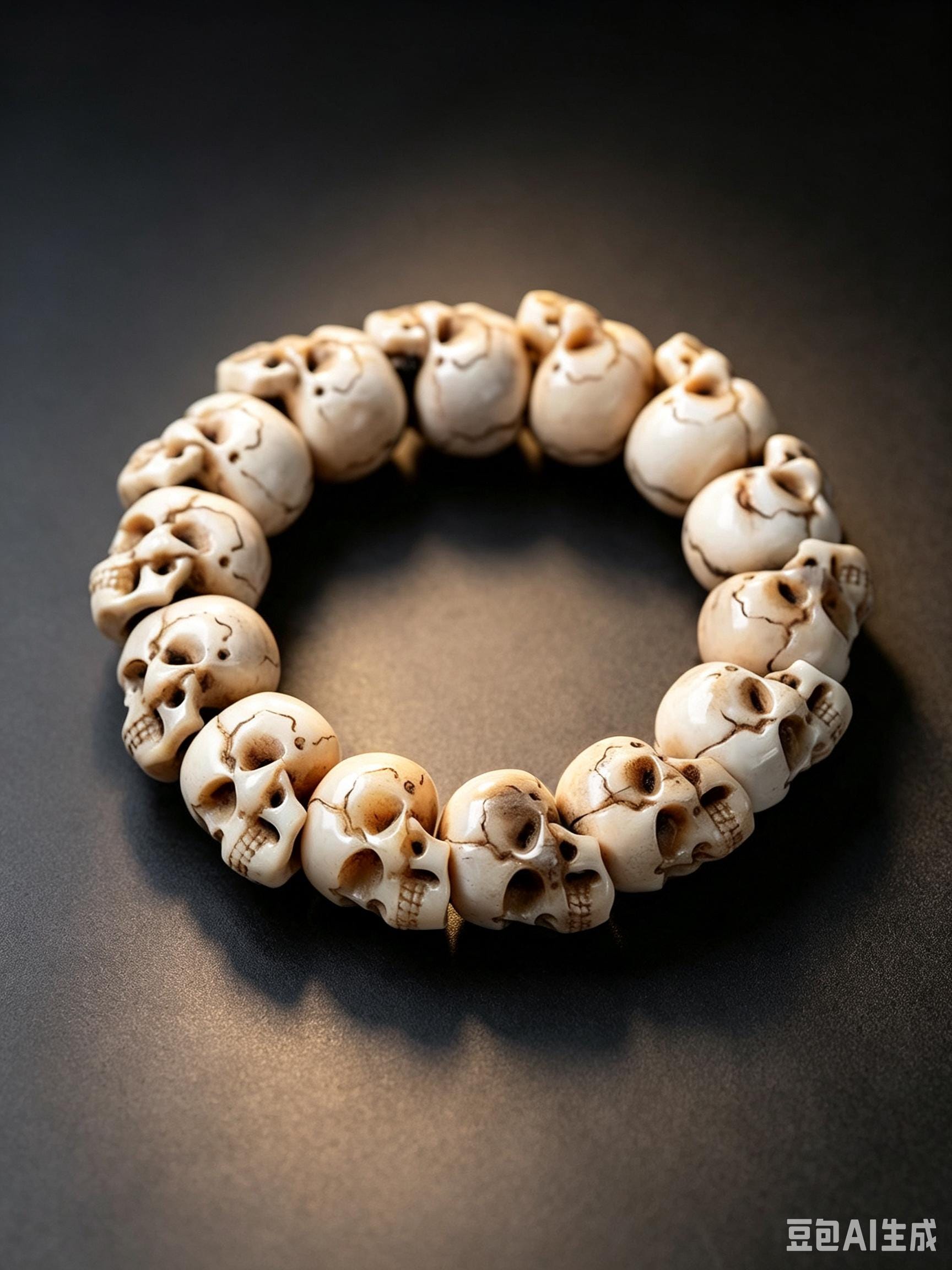 Natural Aged Antler Skull Bead Bracelet – Hand-Carved Charnel Ground Guardian Design