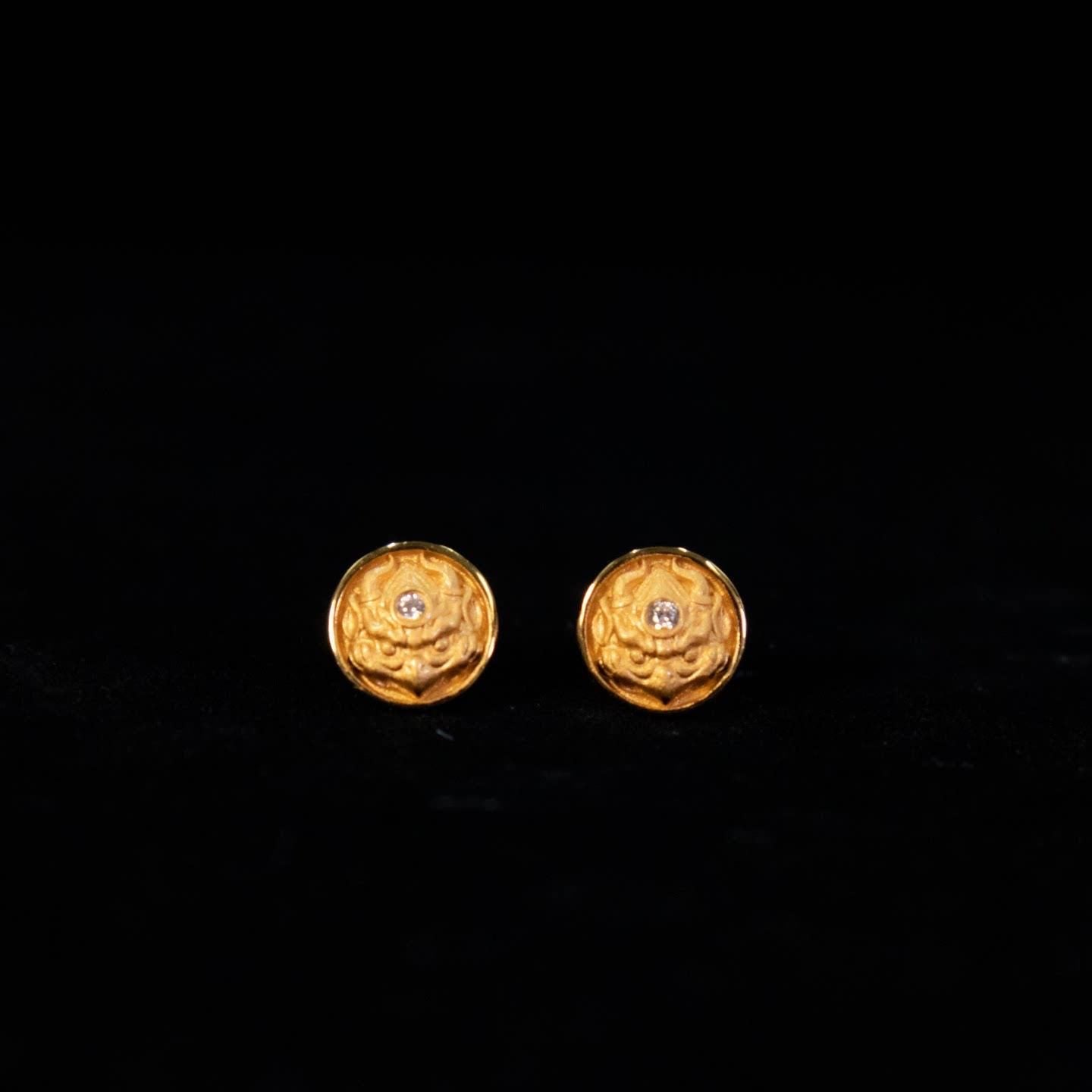 Handmade 925 Silver Gold Buddha Hand Earrings, Dainty Tibetan Mudra Studs, Hypoallergenic Asian Ethnic Jewelry, Gift for Her