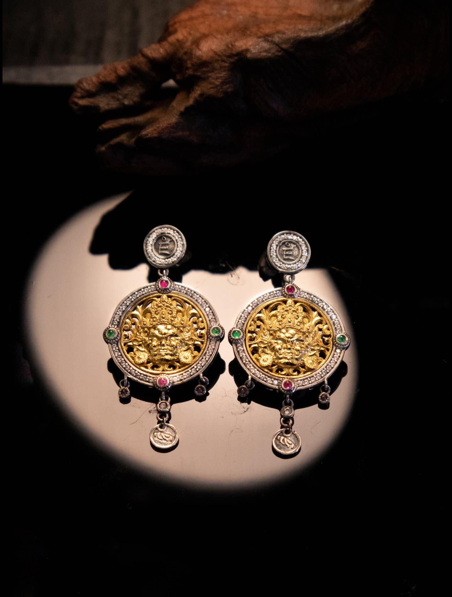 Handmade 925 Silver Gold Buddha Hand Earrings, Dainty Tibetan Mudra Studs, Hypoallergenic Asian Ethnic Jewelry, Gift for Her