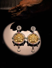 Handmade 925 Silver Gold Buddha Hand Earrings, Dainty Tibetan Mudra Studs, Hypoallergenic Asian Ethnic Jewelry, Gift for Her