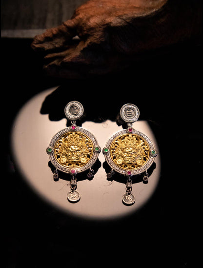 Handmade 925 Silver Gold Buddha Hand Earrings, Dainty Tibetan Mudra Studs, Hypoallergenic Asian Ethnic Jewelry, Gift for Her