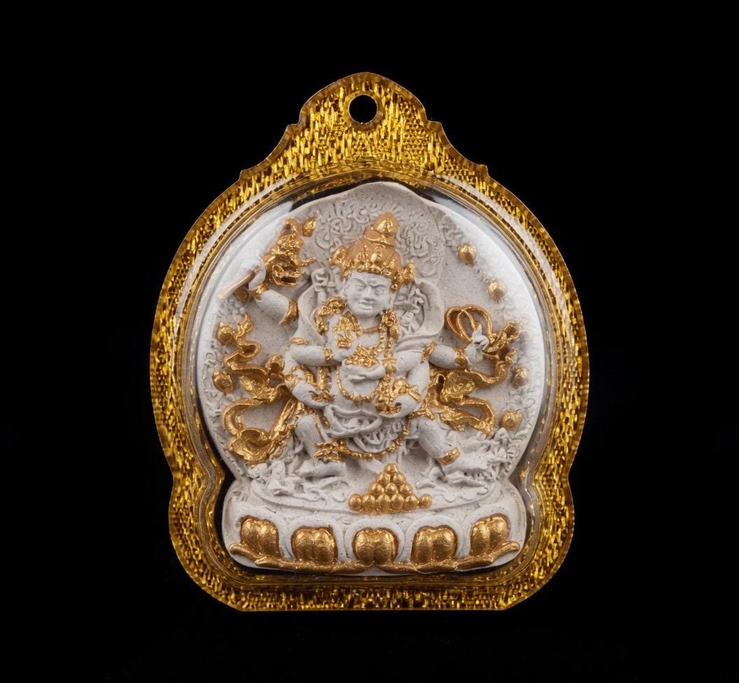 Handpainted Red Jambhala Tsa Tsa, Tibetan Wealth Deity Clay Amulet, Mineral Pigment Gau Box Pendant, Miniature Thangka Gift