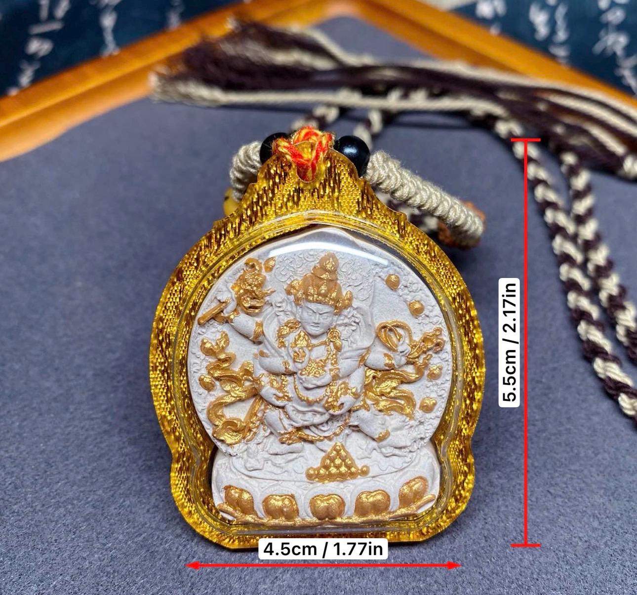 Handpainted Red Jambhala Tsa Tsa, Tibetan Wealth Deity Clay Amulet, Mineral Pigment Gau Box Pendant, Miniature Thangka Gift