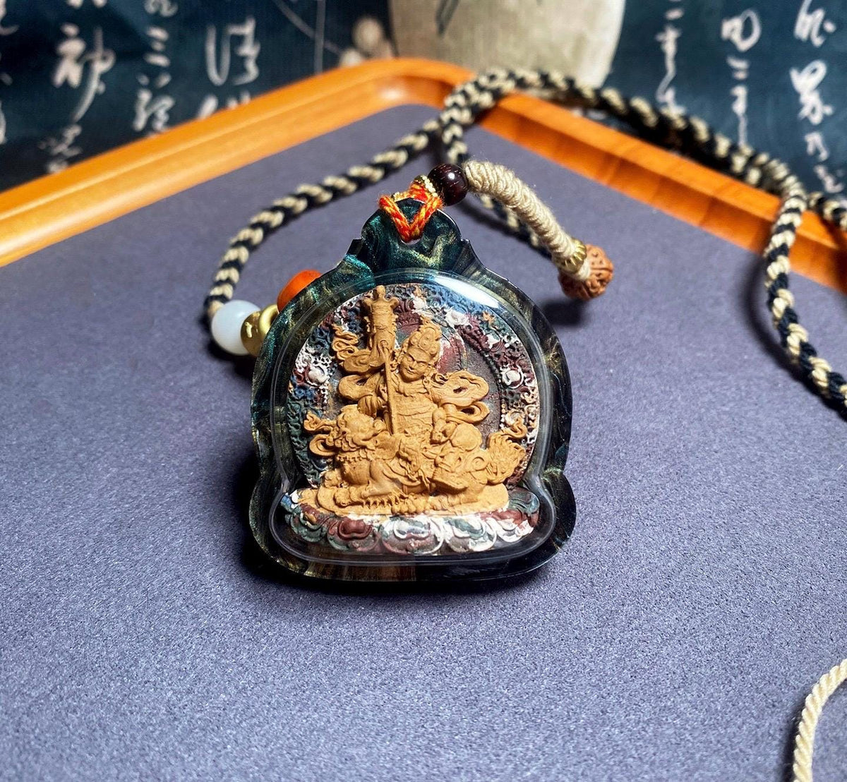 Handpainted Vaisravana Tsa Tsa, Tibetan Wealth King Clay Amulet, Mineral Pigment Gau Box Pendant, Miniature Thangka Gift