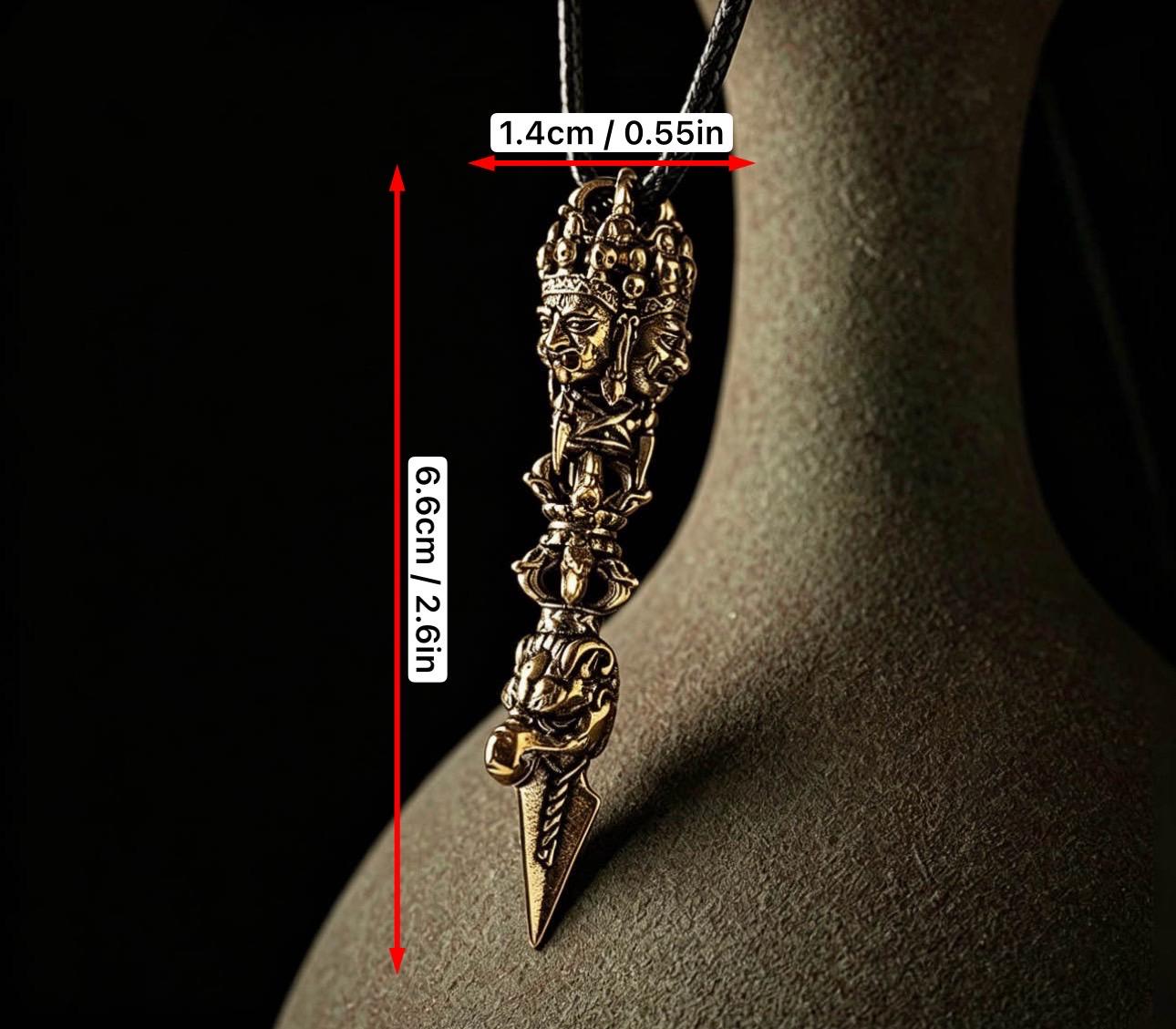Nepalese Copper Three Faced Phurba Pendant, Handcrafted Ucchusma Kila Dagger Amulet, Sacred Tibetan Buddhist Protection Necklace Jewelry