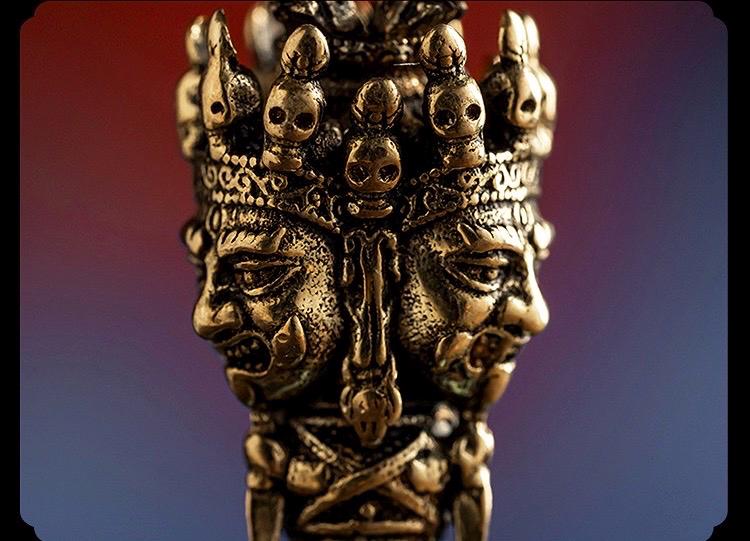 Nepalese Copper Three Faced Phurba Pendant, Handcrafted Ucchusma Kila Dagger Amulet, Sacred Tibetan Buddhist Protection Necklace Jewelry