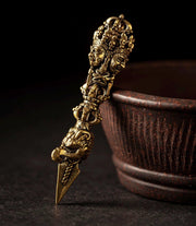 Nepalese Copper Three Faced Phurba Pendant, Handcrafted Ucchusma Kila Dagger Amulet, Sacred Tibetan Buddhist Protection Necklace Jewelry