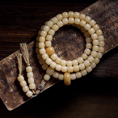 EverestArtStudios Natural White Bodhi Root 108 Bead Bracelet, Tibetan Prayer Mala, Wrap Meditation Bracelet, Buddhist Mala Necklace