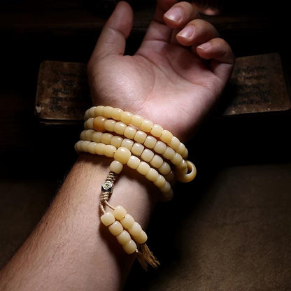 EverestArtStudios Natural White Bodhi Root 108 Bead Bracelet, Tibetan Prayer Mala, Wrap Meditation Bracelet, Buddhist Mala Necklace