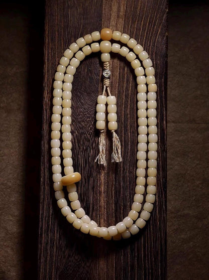 EverestArtStudios Natural White Bodhi Root 108 Bead Bracelet, Tibetan Prayer Mala, Wrap Meditation Bracelet, Buddhist Mala Necklace